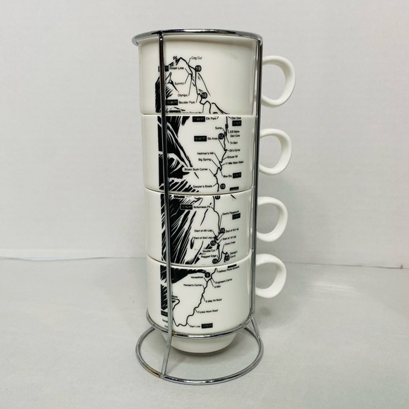 Pikes Peak Colorado Stackable expresso tea mugs cups with silver metal holder - Picture 2 of 4